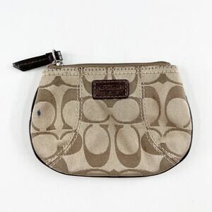 Coach Signature C Logo Canvas Coin Change Purse Tan Brown